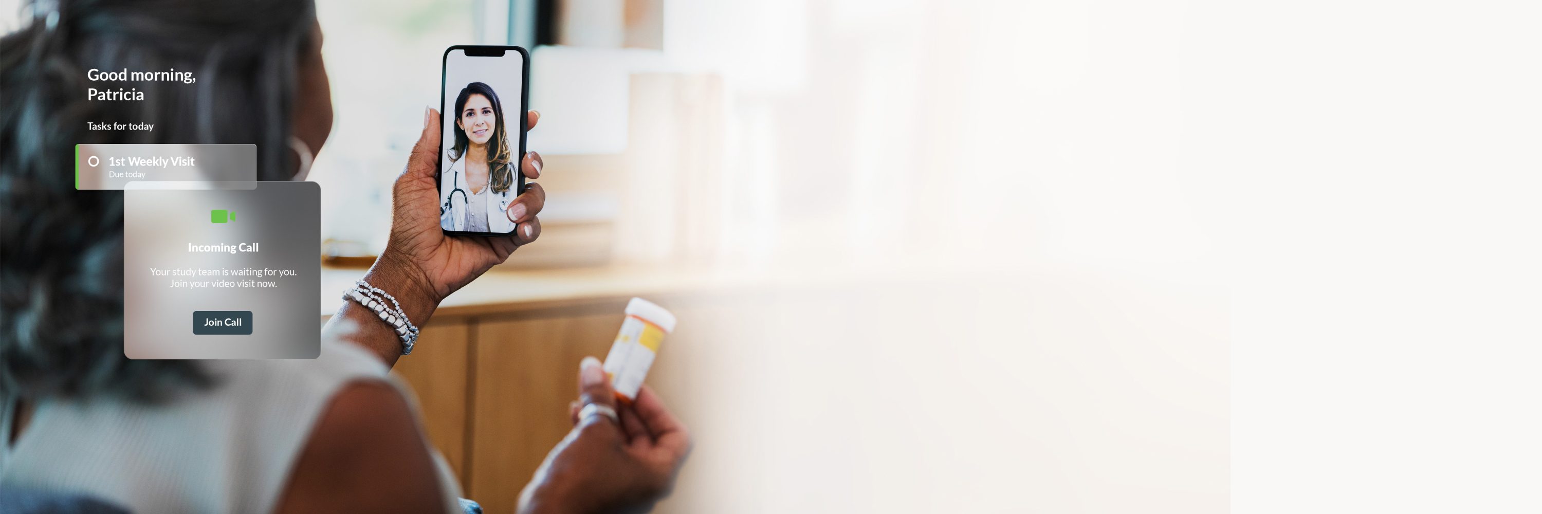 Patient accessing telehealth in a decentralized clinical trial